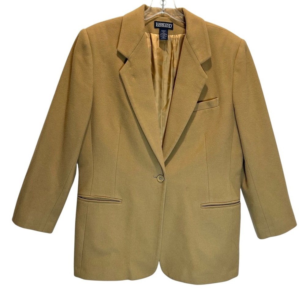 Lands' End Women’s Tan Cashmere & Wool Blend Single Button Blazer - 14 Petite